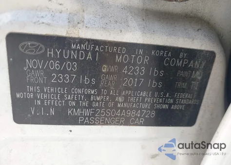 2004 Hyundai Sonata from USA, damaged, VIN KMHWF25S04A984728